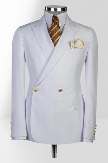 Formal White Peak Collar Double Breasted Slim Fit Men Business Suit｜Metal Buttons_1
