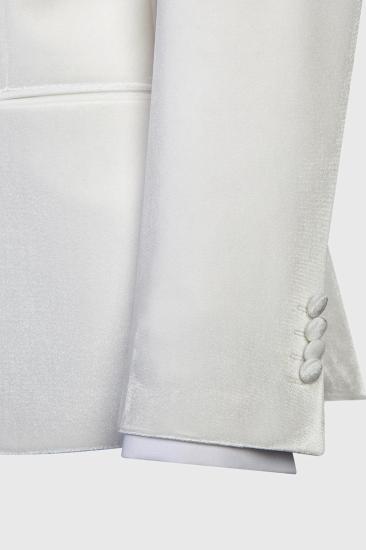 Fashion Slim Fit White Velvet Double Breasted Mens Two Piece Prom Suit_4