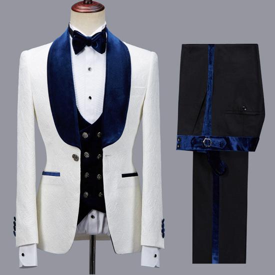 Quincy Handsome White Jacquard Shawl Lapel Men Suit For Wedding_3