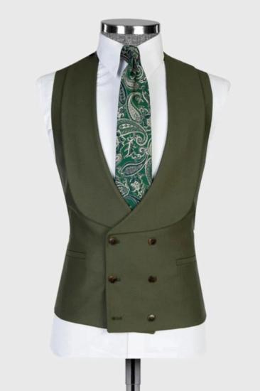 Decent Olive Green Shawl Lapel Double Breasted Vest