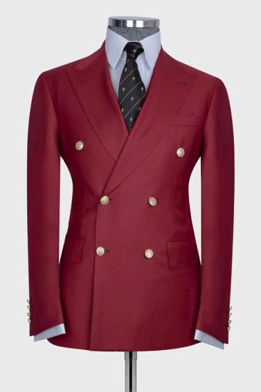 Red Double Breasted Point Collar Tailored Men Prom Suit