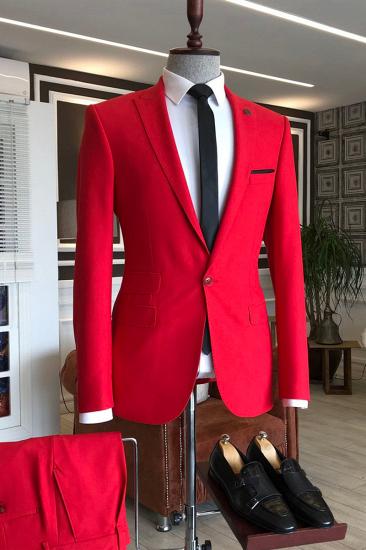 Beacher Red Pointed Lapel Slim Fit Tailored Prom Mens Suit_2