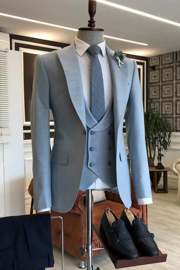 Piaget Fashion Blue 3 Piece Point Lapel One Button Slim Fit Prom Mens Suit_2
