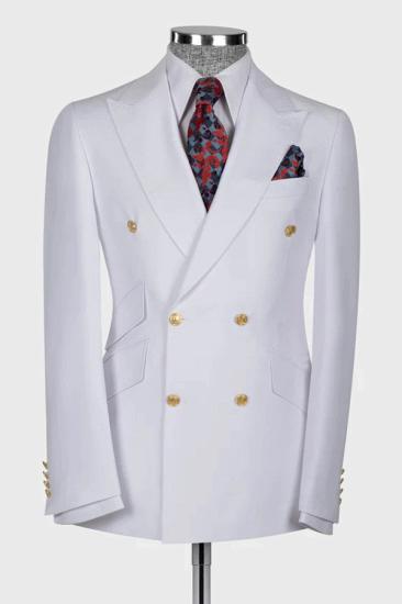 Stylish White Double Breasted Men Two Piece Suit | Three Pocket Suit_1