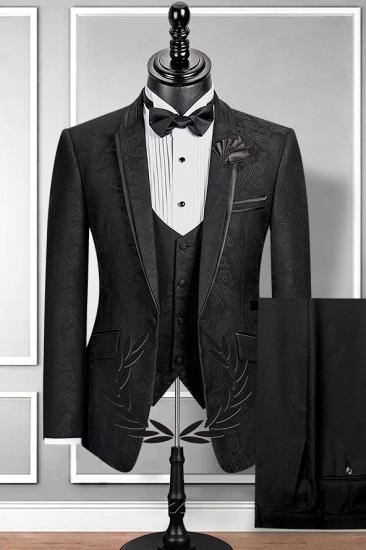 Notch Lapel Black Groom Suit | Slim Fit Jacquard Wedding Tuxedo_1