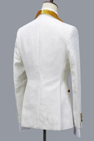 Cyrus Three Pieces Jacquard White Wedding Men Suit With Velvet Lapel_2