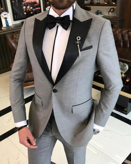 Grey One Button Black Lapel Collar Men Two Piece Suits | Online Men Suit_3