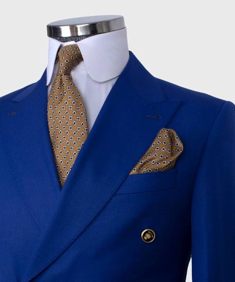 Royal Blue Point Collar Double Breasted Men's Suit_2