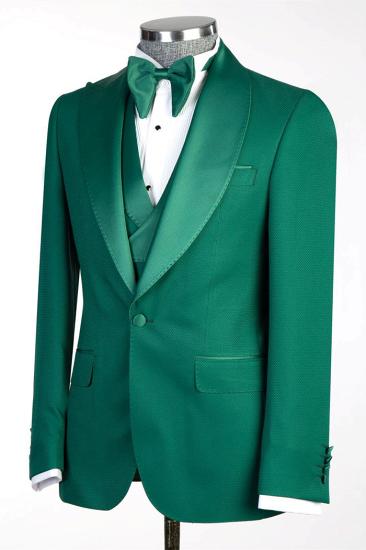Brady Emerald Green Shawl Collar Wedding Three Piece Suit_3