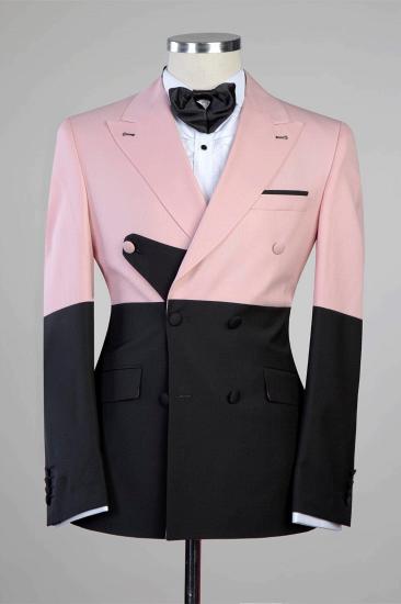 New Arrival Pink And Black Double Breasted Pointe Collar Prom Men Suit Suit_1