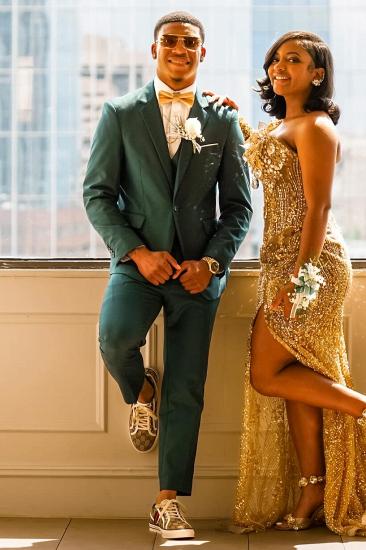 Jason Slim Simple Dark Green Notched Lapel Three Pieces Prom Suits_3