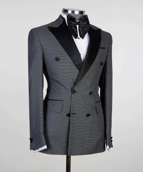 Dark Gray Fashionable Double Breasted Point Collar Men's Suit_2