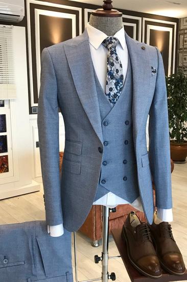 Marvin Fashion Blue Small Plaid Lapel Slim Fit Mens Business Suit_2