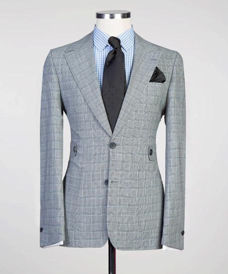 Light Gray Plaid Two-Piece Fitted Men's Suit_4