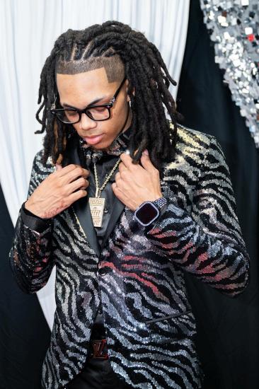 Jeffrey Modern Silver Sequins One Button Prom Suit With Satin Shawl Lapel | Men's Formal Wear_3
