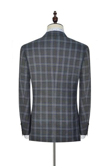 Soft Dark Grey Oversized Check Men Suit | Men Peak Lapel Three Piece Suit_5