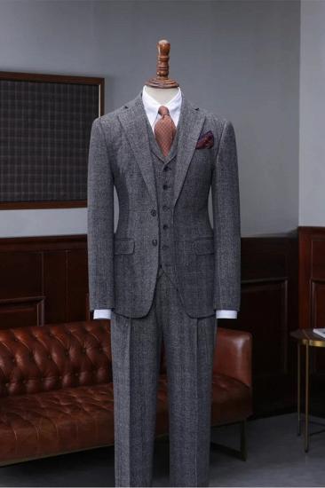 Alvin Fashion Dark Grey Plaid Three Piece Men Business Suit_1