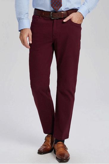 Classic Burgundy Cotton Straight Fit Mens Everyday Business Pants