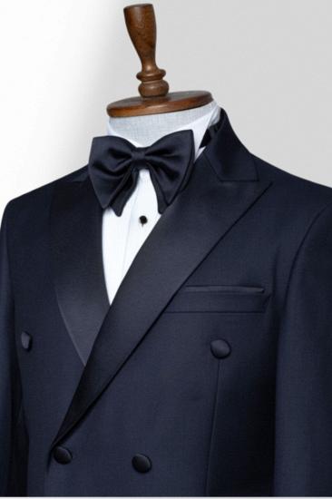 Navy Blue Peak Collar Double Breasted Men Peak Collar Two Piece Suit_2