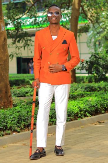 Gentle Orange Double Breasted Two Pieces Prom Suits With White Pants_1
