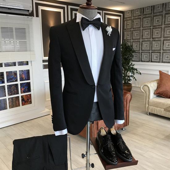Manuel Simple Black One Button Formal Business Slim Mens Suit_2
