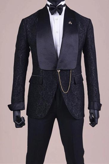 Bom Black Jacquard Shawl Lapel Wedding Groom Suit | Two Piece_1