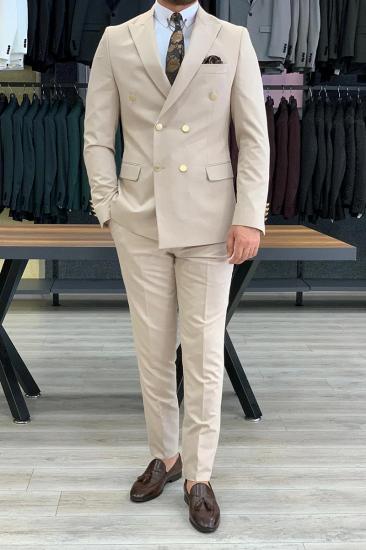 James Beige Slim Fit Wool Blend Men Double Breasted Two Piece Suit | Metal Buttons With Silk Lining_1