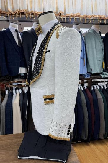 Luxurious White Shawl Collar Single Breasted Three Piece Prom_2