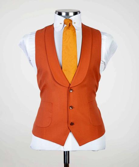 Modern orange slim fit three-piece men's suit with pointed lapels_2