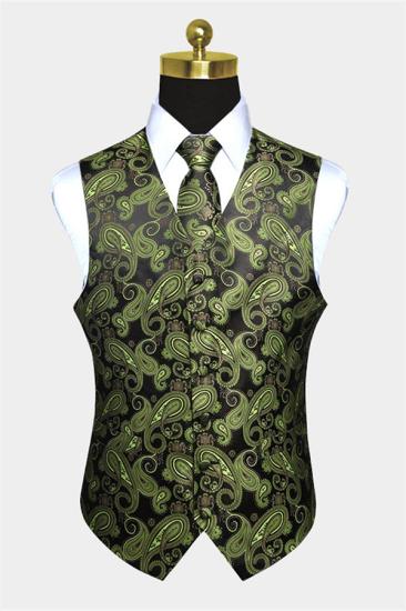 Stylish Olive Green Paisley Mens Vest Set_1
