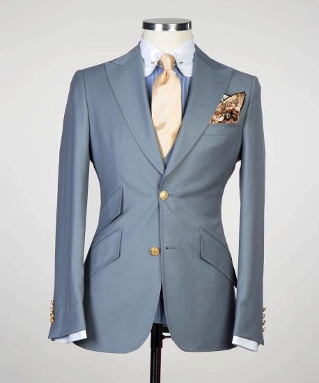 Modern Gray Point Collar Men Three Piece Business Suits_3