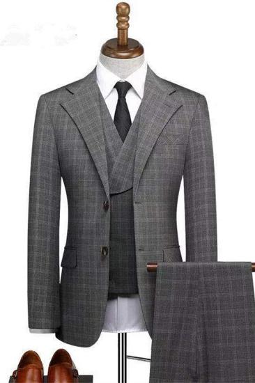 Zachariah Fashion Notched Lapel Plaid Three Piece Formal Business Mens Suit_1