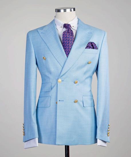 Sky Blue New Arrival Point Collar Double Breasted Two-Piece Prom Suit_3