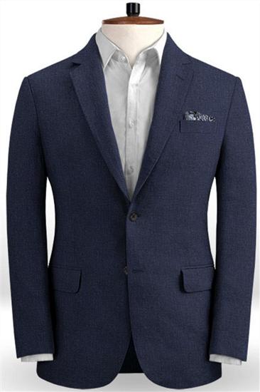 Dark Blue Linen Beach Groom Suit | Slim Fit Wedding Tuxedo_1