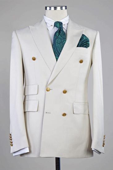 White Chic Peaked Lapel Double Breasted Men Suits_1