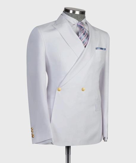 New White Double Breasted Slim Tailored Prom Men's Suit_3