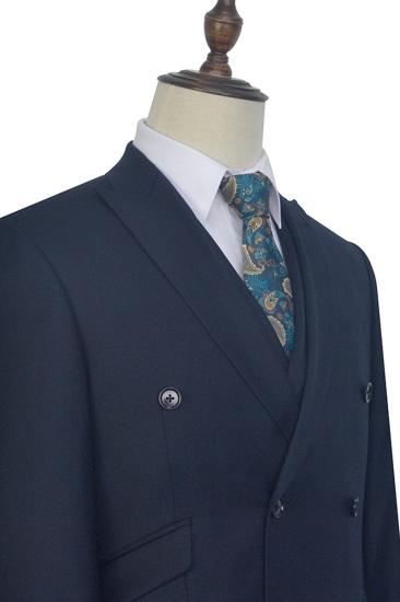 Peak Lapel Double Breasted Business Mens Formal | Suit Mens Three Piece Dark Navy Blue Suit_5