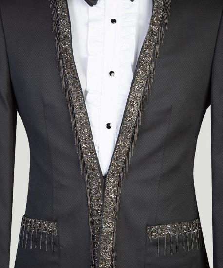 designs black tailored men suits with special shiny lapels_2