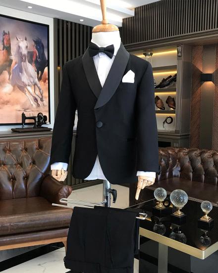Black Italian Style Slim Fit Shawl Collar Jacket Trousers Childrens Tuxedo Set | Boys Two Piece Set_1