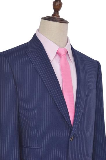 Vertical Stripe Point Lapel Business Suit for Men |  Mens Two Button Navy Suit_4