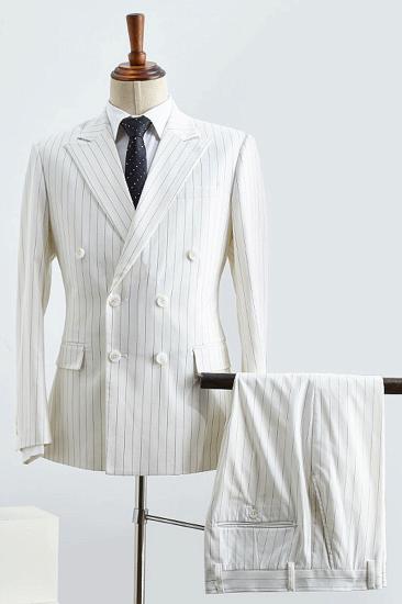 Basil Simple White Striped Double Breasted Slim Fit Custom Business Suit