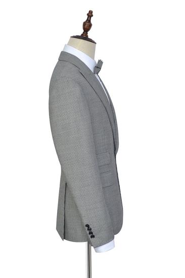 Men Small Plaid Gray Casual Suit |  Peak Lapel One Button Men Business Suit_4