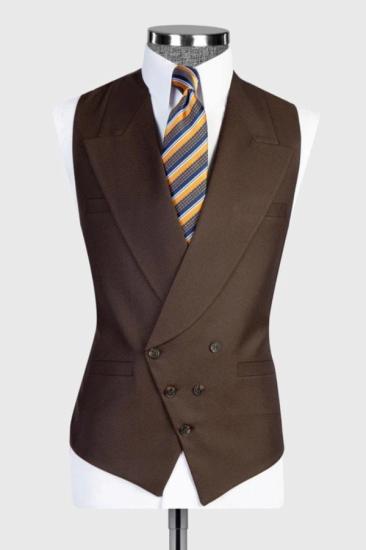 Charming Dark Brown Peaked Lapel Double Breasted Vest_1
