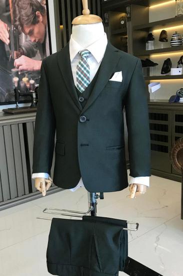 Black Slim Fit Lapel Jacket Trousers Children Suit | Boys Single Breasted Three Piece Suit_3