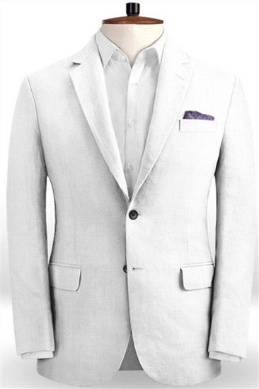 Summer White Groom Tuxedo Linen | Notch Lapel Mens Party Ball Business Suit_1