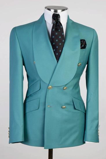 Elegant Blue Gentleman Double Breasted Tuxedo | Shawl Collar Men's Tuxedo With Metal Buttons_1