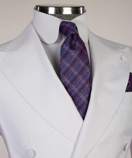 White Peaked Lapel Two Pieces Close Fitting Wedding Suits_2