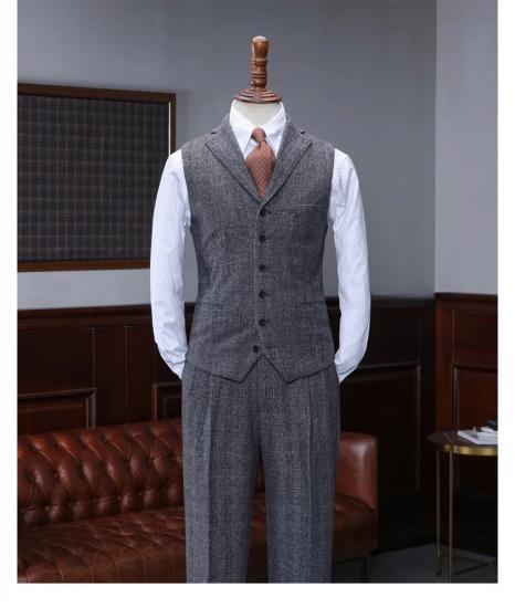 Alvin Fashion Dark Grey Plaid Three Piece Men Business Suit_9