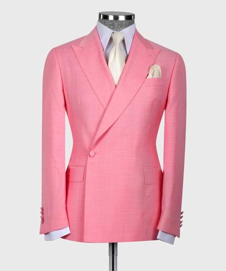 Pink Peaked Lapel Close Fitting Men Suits_4