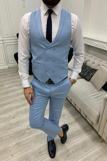 Brady Sky Blue Peak Collar Men's Slim Fit Three Piece Prom Suit_3